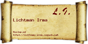 Lichtman Irma névjegykártya